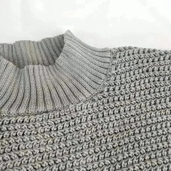 Grey Casual Women's High Low Hem Mock Neck Sweater - Picture 5 of 7